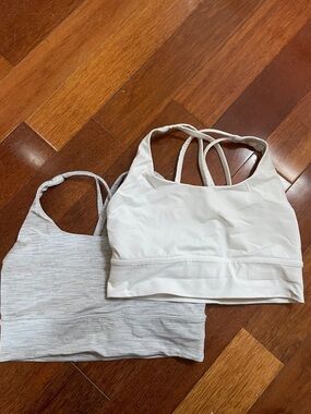 lululemon athletica Energy sports bras in white and striped grey